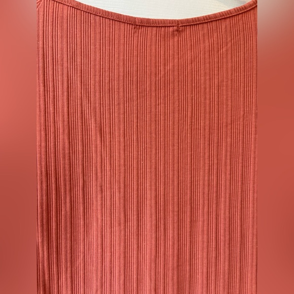 Large Heart & Hips Ribbed V Neck Bodycon Oat Coral Peach Long Sleeve - Picture 7 of 9